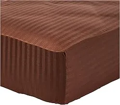 Ahmedabad cotton 210 tc 100% cotton king fitted bedsheet with 2 pillow covers-striped, brown