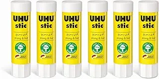 UHU STIC, The Proven Glue Stick - Glues strongly, quickly, and permanently, without solvent, 8.2g, 6pcs, White