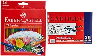 Faber Castell Colours Of Nature Colour Pencils 24 Colour In A Cardboard Box,Assorted Designs, 114426 & Sd62922 A4 Drawing Book Color