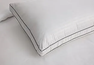 Hotel Linen Klub DEYARCO Princess Microfiber 85 GSM 1 cm Stripe Pillow Double Piping 50x90cm,1600grms, White, King