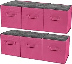 Greenco Foldable Storage Cubes, 6 pcs (Pink) | Closet Organizer Basket/Box/Bin/Shelf Cube Collapsible Bins Boxes Non-woven Cloth Fabric Bin Drawers/Baskets