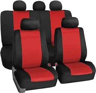 FH Group Car Seat Covers Full Set Neoprene - Universal Fit,Automotive Seat Covers,Low Back Front Seat Covers,Airbag Compatible,Split Bench Rear Seat, Washable Car Seat Cover for SUV, Sedan Red