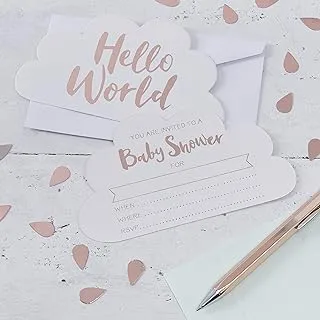 دعوات استحمام للأطفال من Ginger Ray Hello World باللون الذهبي الوردي ، ارتفاع 8 سم