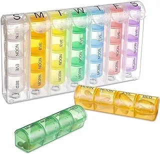 Bingcute Pill Box 7 Day Dispenser - Large Weekly Medicine Organiser with Portable Weekdays [4 Individual Storage Cells] Colour Coded Tablet Container 7 Day Pill Organizer Case