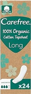 Carefree 100 Percent Organic Cotton Liners, Dermatologically Tested, Fragrance Free, Long Size, Pack of 24