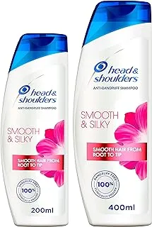 Head & Shoulders Smooth & Silky Anti-Dandruff Shampoo for Dry and Frizzy Hair, 400 ml + 200 ml