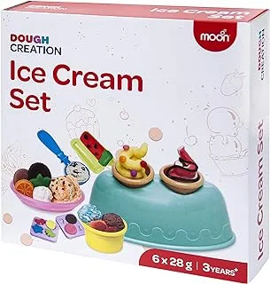 MOON Dough Creation Ice Cream Set – Playdough for Kids Icecream Toy – Non-Toxic Modeling Clay for 3+ Years – DIY Clay Toys and Accessories for Gifting & Birthday Party – 6 x 28g