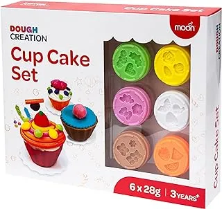 MOON Dough Creation Cup Cake Set - لعبة تعليمية للأطفال مع أدوات تقطيع - صلصال غير سام للنمذجة لمدة 3 سنوات فما فوق - ألعاب الطين DIY وملحقاتها لحفلات أعياد الميلاد - 6 × 28 جم