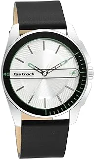 Fastrack Watch for Men, Quartz Movement, Analog Display, Black Leather Strap-NR3089SL15, Silver, strap