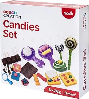 MOON Dough Creation Candies Set – Educational Playdough for Kids with Cutters Tools – Non-Toxic Modeling Clay for 3+ Years – DIY Clay Toys and Accessories for Birthday Party – 6 x 28g