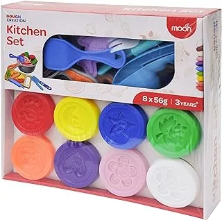 MOON Dough Creations Kitchen Set – Playdough for Kids with Cutters Tools – Non-Toxic Modeling Clay Arts and Crafts for 3+ Years – DIY Clay Toys and Accessories for Gifting & Birthday Party – 8 x 56g