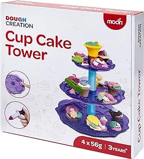 MOON Dough Creation Cup Cake Tower - عجينة لعب تعليمية للأطفال مع أدوات تقطيع - صلصال غير سام للنمذجة لعمر 3 سنوات فما فوق - ألعاب الطين DIY وملحقاتها لحفلات أعياد الميلاد - 4 x 56 جم