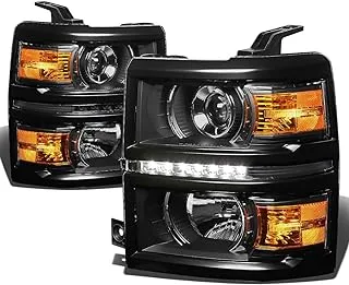 DNA MOTORING HL-HPL-CSIL14-BK-AM Black Halo Projector Headlights Replacement For 14-15 Silverado 1500