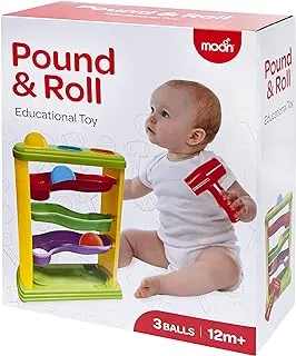 MOON Pound & Roll – Fine Motor Skills Developmental Hammer and Ball Baby Learning Toy – Multicolor Early Education Gift for Toddlers – Activity Pound 3 Balls Fun Ramp Tower for Boys and Girls – 12m+