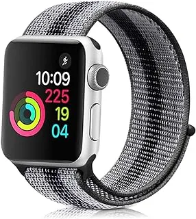 Compatible for Apple Watch Band 38mm 42mm Soft Lightweight Breathable Nylon Sport Loop Replacement Strap Replacement Band Compatible for iWatch Series 1/2/3/4 (38mm, Striped black)