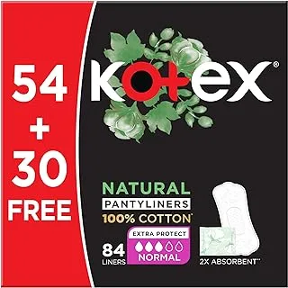 Kotex Natural Panty Liners, 100% Cotton, Normal Size, 84 Daily Panty Liners