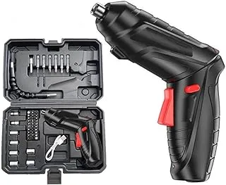 SKY-TOUCH Electric Screwdriver Set, 47 In 1 Usb Rechargeable Screwdriver Gun Twistable Handle, 3.6V Drill Screwdriver Bits Set With Built-In Led, 1800Mah Black