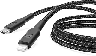 Cable Braided 2 Meter USB-C To Data & Fast Charge Cable by Powerology Cable Full Speed Charging Up To 60% In 30 Minutes, Tested For Quality, 2m Length, 30000+ Bends, 60W PD (White) (Black)