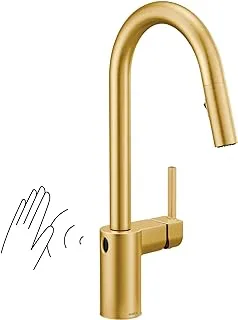 Moen Align Brushed Gold Motionsense Wave One-Sensor Touchless One-Handle High Arc Modern Pulldown Kitchen Faucet with Reflex Docking System, 7565EWBG