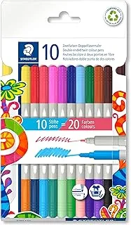 STAEDTLER 3280 C10 Twin-Colour, Double-Ended Fibre-Tip Pens - 20 Assorted Colours (Pack of 10)