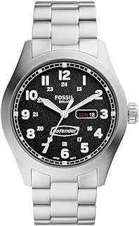 Fossil FS5976 Defender Solar-Powered Stainless Steel Watch for Men, 24 mm Size, Silver