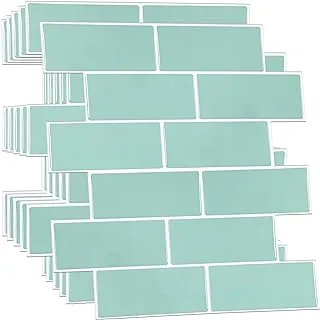 WALPLUS Green Sea Glossy 3D Metro 12 Sheets Sticker Tiles 30cmx15cm Contemporary Eclectic Wall Peel and Stick Spring Easter Decoration Self Adhesive Bathroom Kitchen Tile Paint Tile On Wall