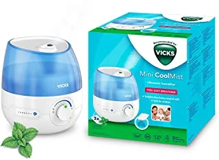 Vicks Mini Cool Mist Ultrasonic Humidifier (compact, quiet, for better sleep, cough and cold, comfort, essential oils, humidity, rooms up to 15m2) VUL525