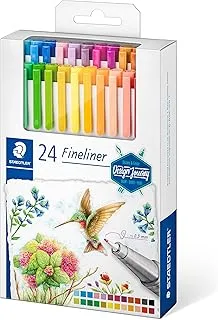 STAEDTLER Triplus Design Journey 334 C24-C Fineliner Pens Ergonomic Triangular Shaft, Metal-Cased 0.3 mm Tip, Long Life, 24 Fineliners in Assorted Colours in Cardboard Case