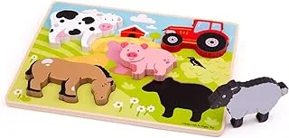 أحجية الصور المقطوعة الخشبية من Bigjigs Toys Chunky Lift Out Farm