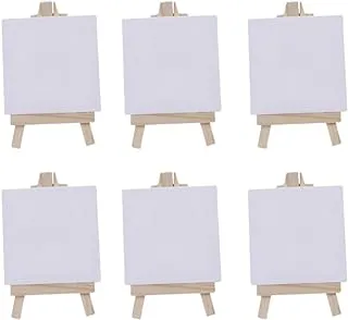 Toyvian 6 Sets Mini Canvas White Blank Small Canvas with Wooden Easel Canvas Panel Boards for Artist Painting Business Wedding Christmas Decoration