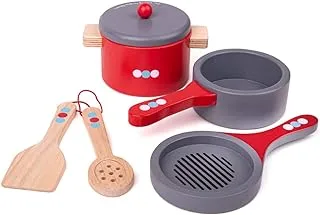 Bigjigs Toys Wooden Cooking Pans Set with Wooden Spoon and Spatula