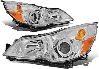 DNA MOTORING HL-OH-SLEG10-CH-AM Chrome Housing Amber Corner Projector Headlights Replacement For 10-14 Legacy Outback