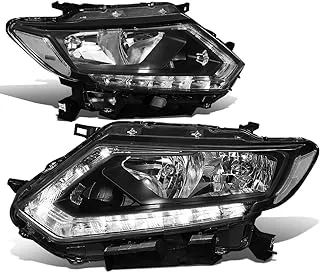 DNA Motoring HL-OH-NROG14-BK-CL1 Black Housing Headlights With LED DRL Strip Replacement For 14-16 Rogue