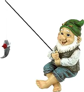 Design Toscano Ziggy the Fishing Gnome Sitter Statue, Full Color, QM2806500