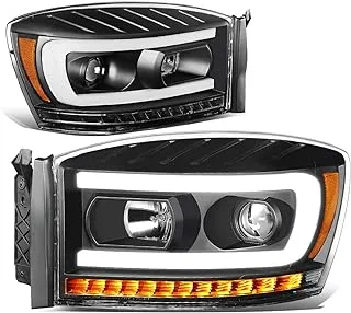 DNA MOTORING HL-HPL-RM06-G-BK-AM Black LED DRL Sequential Chasing Signal Projector Headlights Compatible with 06-09 Ram