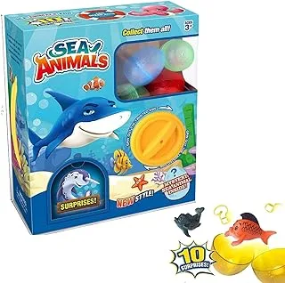 Fitto 10 Pieces Sea Animals Fun Surprise Eggs Toy, Reusable Box with Turn Key Surprise Eggs Machine