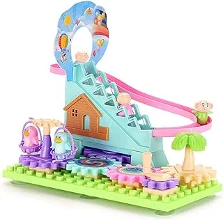 Fitto Stem Penguin Crank Ladder Roller Coaster Blue, Pink, Brown & Green Toy, with Swing Tree & Pink Slide Small Figure Toy Manual Rocker Arm Toy Wheels Toy For Boys & Girls