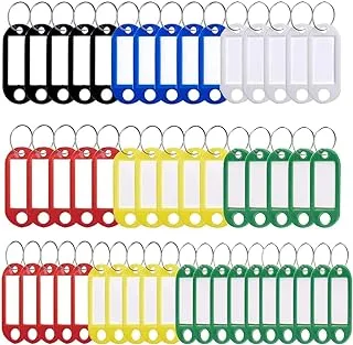 Biella™ Multicolor 5.1 cm Tough ABS Key Tags in 5 Colors Item Identifiers Markers with Blank Paper Labels Protective Plastic Films and Split Rings, 50 Pack