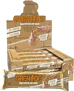 Grenade High Protein, Low Sugar Bar with 21 g Protein - Caramel Chaos, 60 g (Pack of 12)