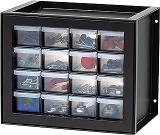 IRIS USA 16 Drawer Stackable Storage Cabinet for Hardware Crafts and Toys, 10.63-Inch W x 7-Inch D x 8.75-Inch H, Black - Small Brick Organizer Utility Chest, Scrapbook Art Hobby Multiple Compartment