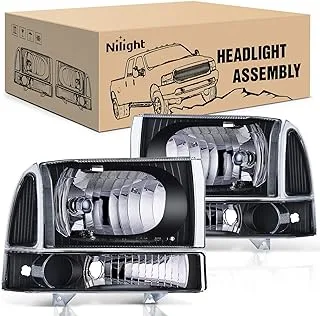 Nilight Headlight Assembly 1999 2000 2001 2002 2003 2004 F250 F350 F450 F550 Super Duty Black Housing Clear Corner Clear Lens,4 Pack,Headlights Assembly Replacement