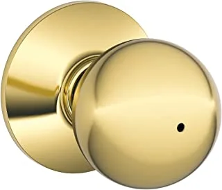 Schlage F40 ORB 605 Orbit Door Knob, Bed & Bath Privacy Lock, Bright Brass