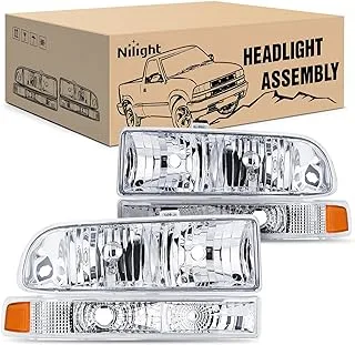 Nilight Headlight Assembly for 1998 1999 2000 2001 2002 2003 2004 2005 Chevy Blazer Headlights 1998-2004 Chevrolet S10 Pickup Replacement Headlamp Housing Bumper Lights, 2 Years Warranty