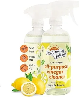 Originally Yellow All-Purpose Distilled Vinegar Spray Living Room, Bathroom, & Kitchen Cleaner Spray | Infused with Organic Lemon | Plant-Based All Purpose Cleaner, 470 mL (2-Pack)