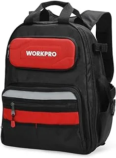 WORKPRO 29-Pocket Heavy-Duty Tool Backpack with Rubber Feet, Padded Back, Perfect Storage & Organizer for Electricians, Plumbers, Contractors, HVAC, W081131A, One Size