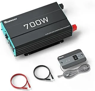 Renogy 700W Pure Sine Wave Inverter 12V DC إلى 120V AC Converter للمنزل ، RV ، شاحنة ، محول طاقة شمسية خارج الشبكة من 12 فولت إلى 110 فولت مع منفذ USB 5 فولت / 2.1 أمبير ، منفذ سلك صلب AC ، جهاز تحكم عن بعد