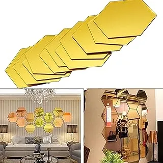 Sulfar Creative DIY Wall Sticker, 12Pcs Mirror Hexagon Removable Acrylic Wall Stickers Art DIY Home Decor Decals, Gold 80 * 70 * 40mm