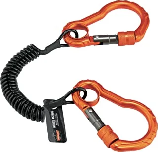 Ergodyne Coil Tool Lanyard with Two Carabiners, Tool Weight Capacity 2 lbs, Ergodyne Squids 3166, Black