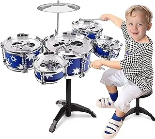 COOLBABY Drum Set for Kids Jazz Drum Kit Toddler Drum Set with Stool Percussion Musical Instruments Kids Drum Set Toys for 3 4 5 Year Old Boys Girls Gifts