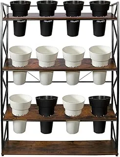 YATAI Plant Pot Holder, 4 Tiers Wooden Plant Shelf Stand with Metal Frame, Indoor/Outdoor Decorative Flower Pot Holder Stand, Multiple Shelves Plant Pot Stand, Plant Holder Rack for Patio Garden Home